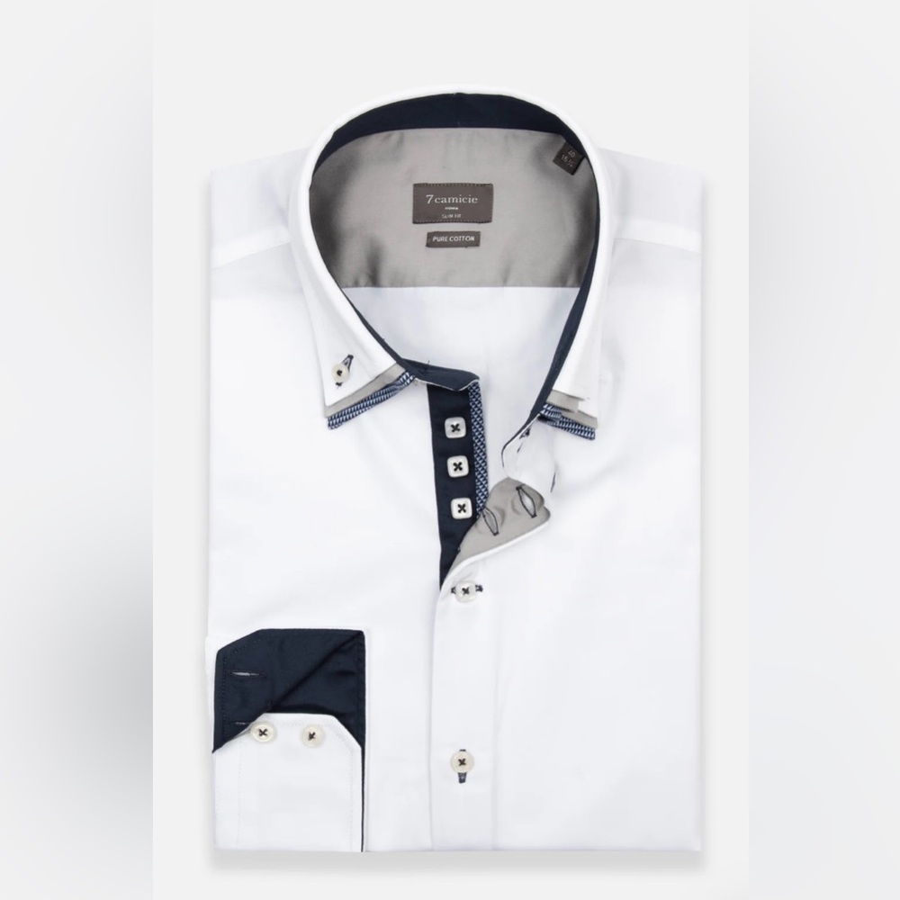 Italian White Shirt with Navy Accents